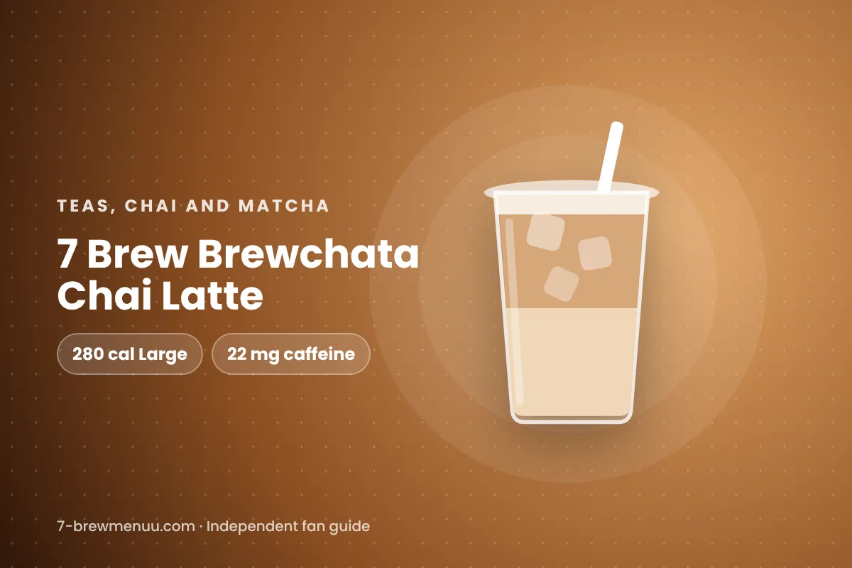 7 Brew Brewchata Chai Latte illustration with calories and caffeine
