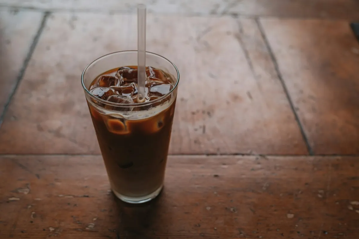 Homemade iced mocha coffee in a glass