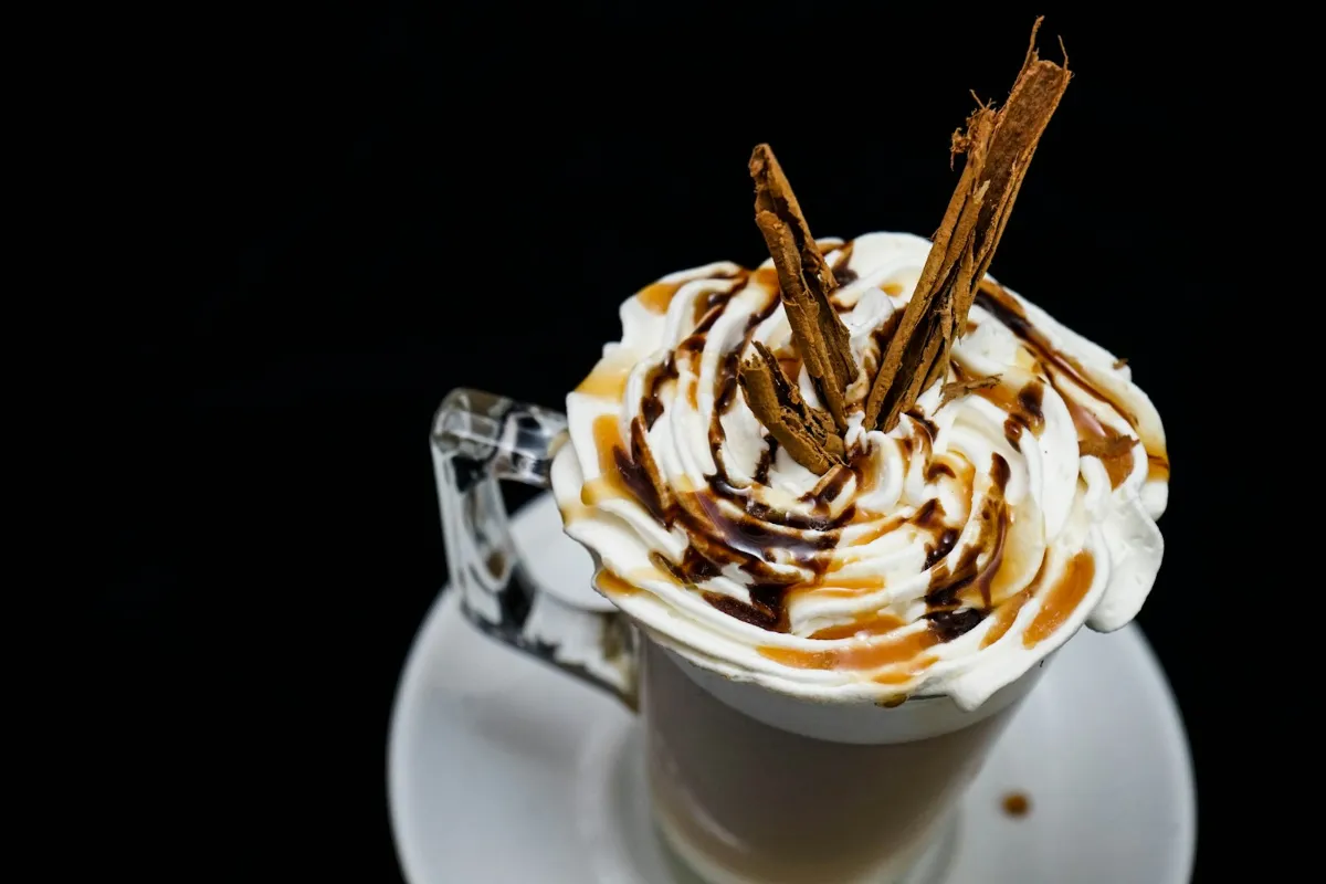 Iced mocha with whipped cream and chocolate, like a 7 Brew Brunette