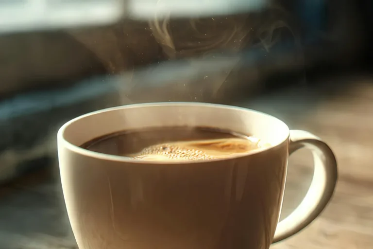 Latte in a cup on a table, made with milk