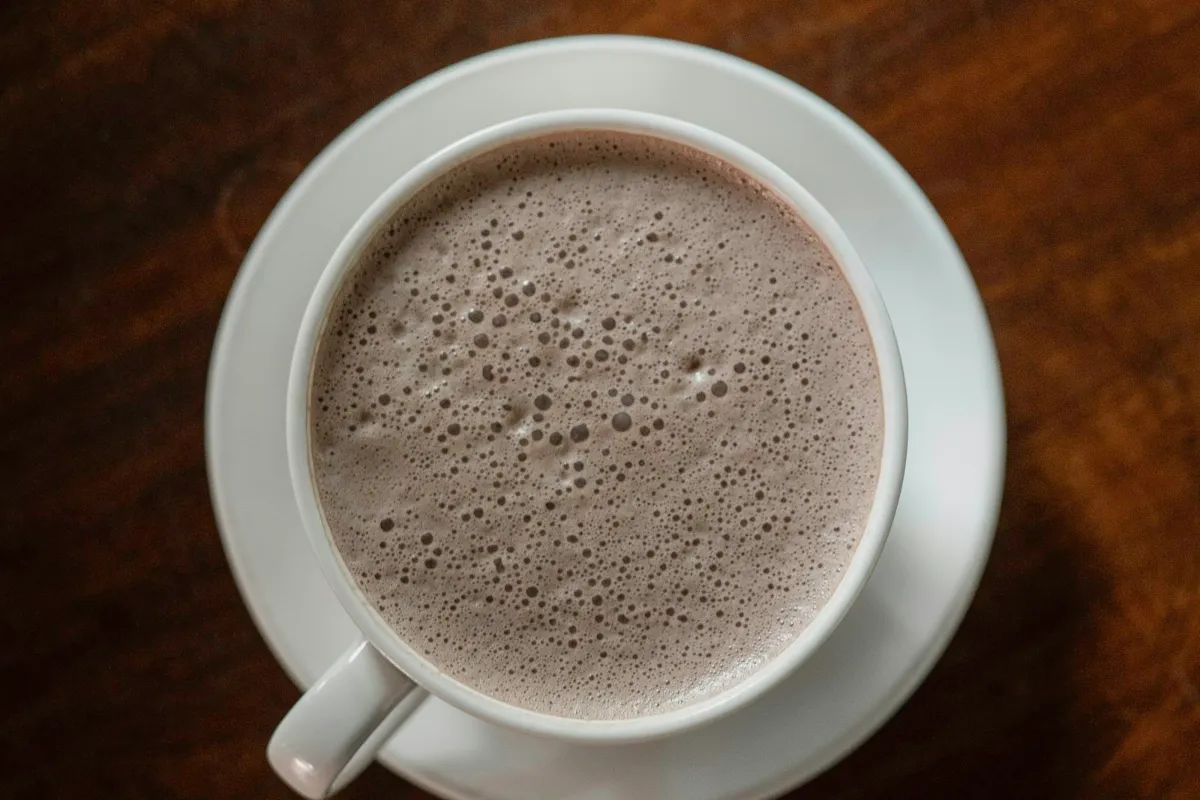 Homemade hot cocoa in a white mug