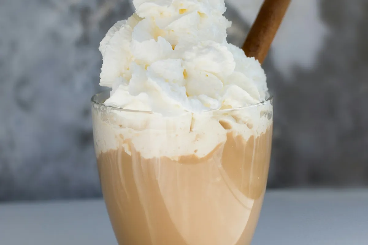 Homemade iced coffee with whipped cream
